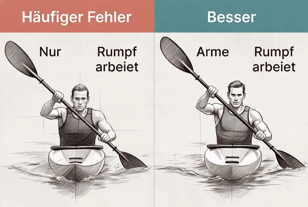 Vergleich: zu tiefes Blatt versus horizontaler Zug.