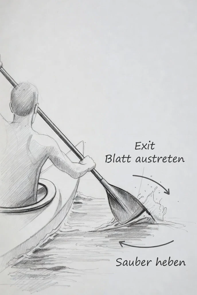 Exit: Blatt an der Hüfte verlassen.